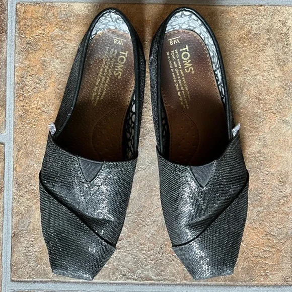 Toms Shoes Toms Black Sparkle Slip On Shoes Poshmark